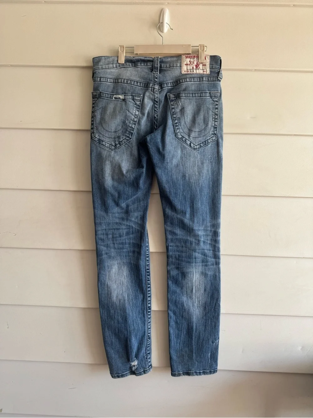 True Religion Unisex Blue Distressed Slim Jeans Sz 30